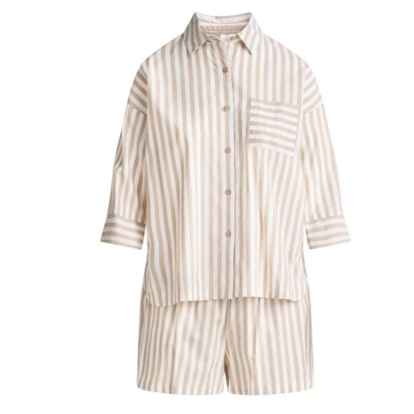 Joyspun Women’s Woven ¾ Sleeve Notch Collar Top and Boxer Shorts Pajama Set - Picture 4 of 5